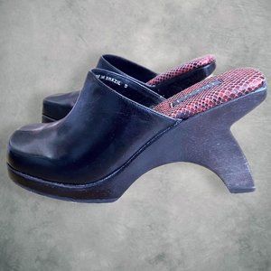 y2k 90s vintage wood leather super lightweight mule heels size 5 Made in Brazil